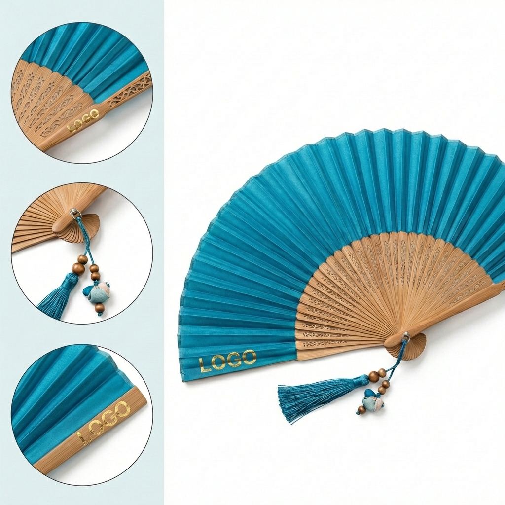 Natural Bamboo Handheld Folding Fan with Decorative Tassel