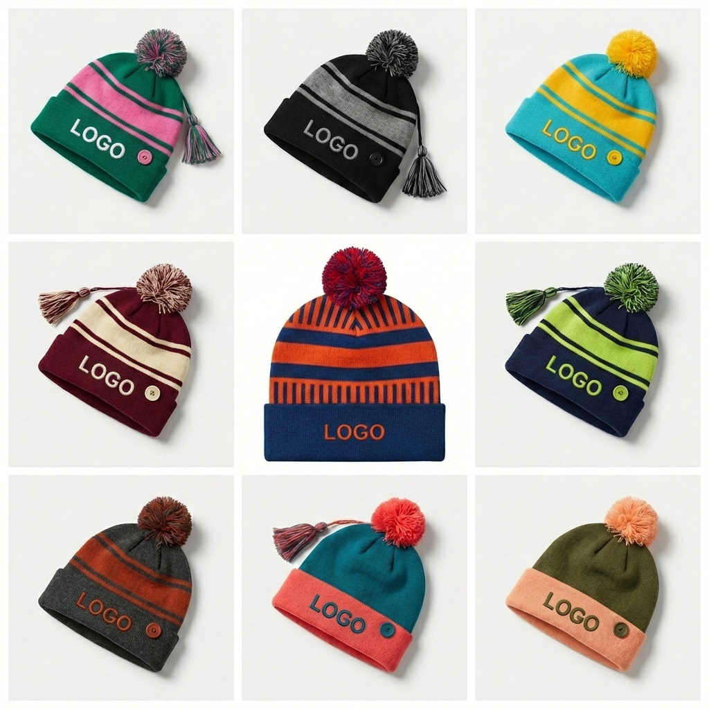 Striped Knit Beanie with Fold-Up Cuff