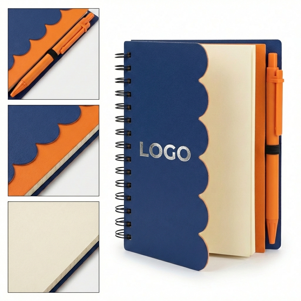 Scalloped Edge Spiral Notebook with Matching Pen Set