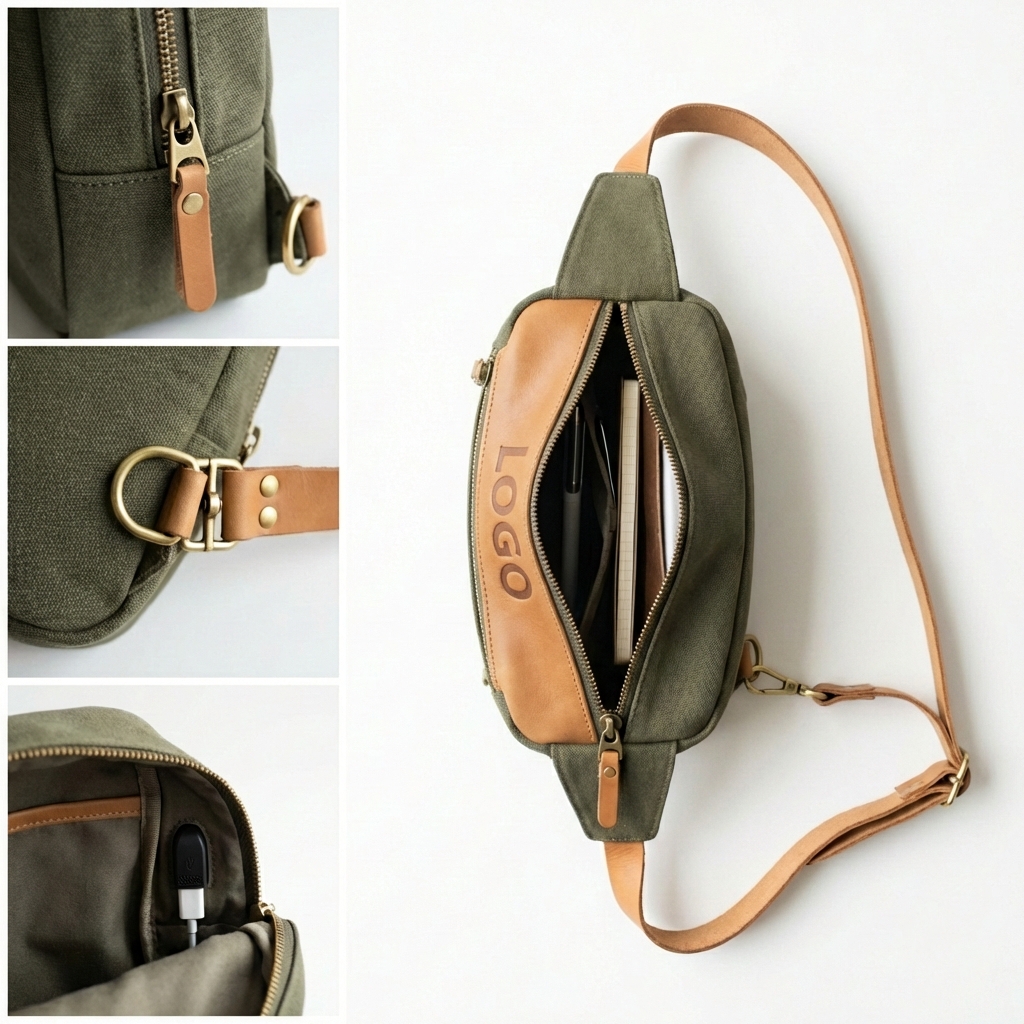 Heritage Canvas & Leather Crossbody Tech Commuter Bag