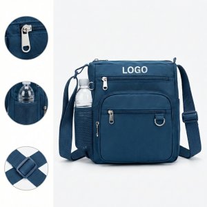 Multi-Pocket Nylon Utility Crossbody Bag with Side Mesh Holder