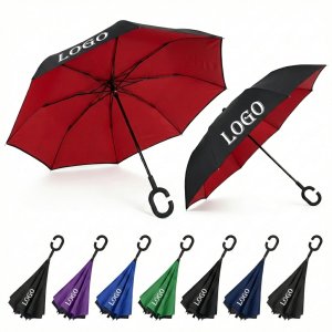 Double Layer Reverse Umbrella With C Shaped Handle